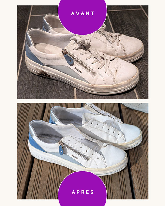 avant/après nettoyage baskets blanches femme